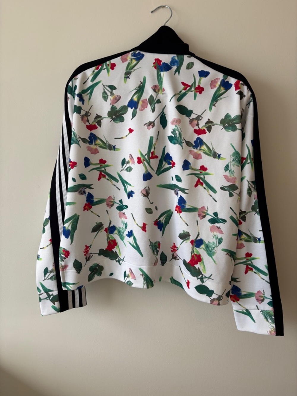 adidas White Floral Track Bomber Jacket with Black Trim - Picture 4 of 4